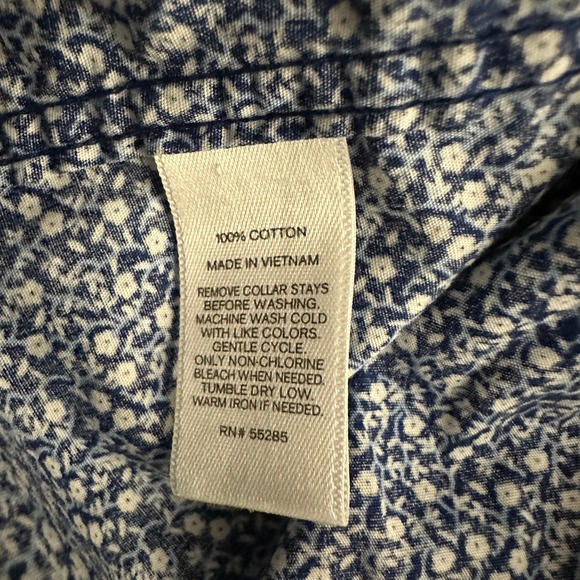 Express Mens Fitted Navy Blue White Floral Micro Print Button Down Shirt Medium - Picture 2 of 3